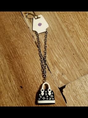 Monogram Mini Bag Pendant Necklace in Black & White